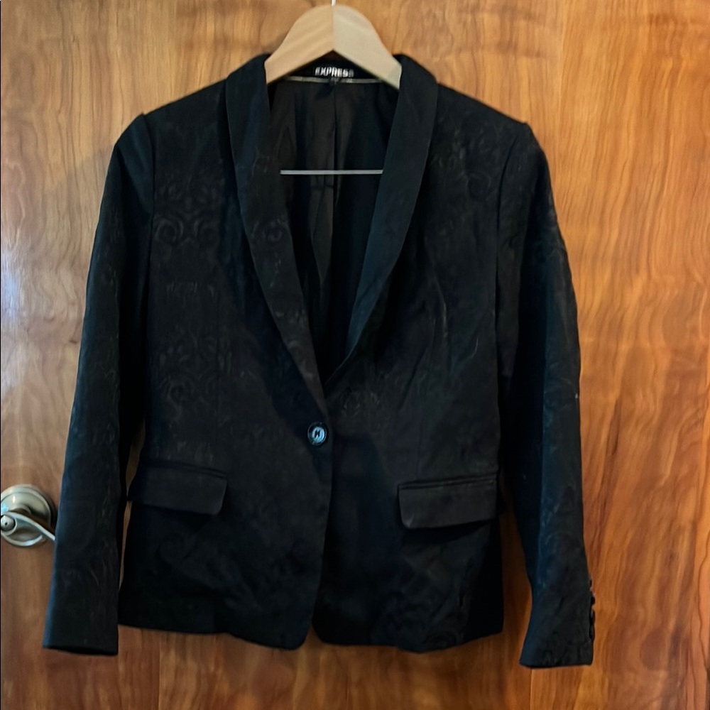 Express Black Fitted Blazer with floral Pattern